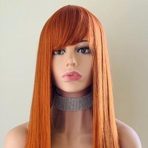 “Put On & Go” Long Copper Color Premium Fiber Wig with Bangs - New in Package